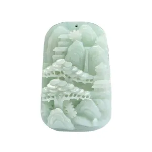 A-grade Natural Myanmar Jade Pendant with Detailed Landscape Sculpture Crafted in High Quality Jade