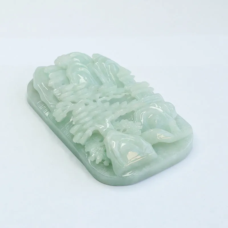 A-grade Natural Myanmar Jade Pendant with Detailed Landscape Sculpture Crafted in High Quality Jade