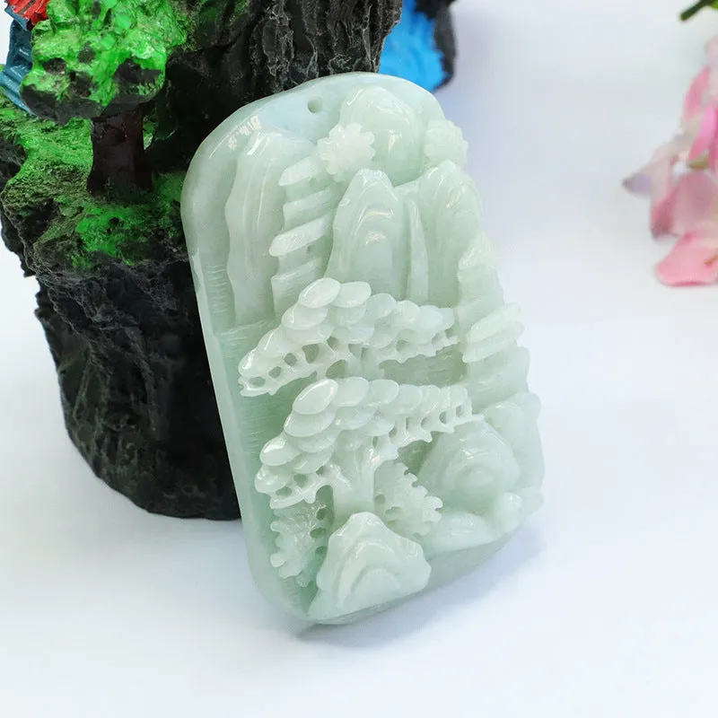 A-grade Natural Myanmar Jade Pendant with Detailed Landscape Sculpture Crafted in High Quality Jade