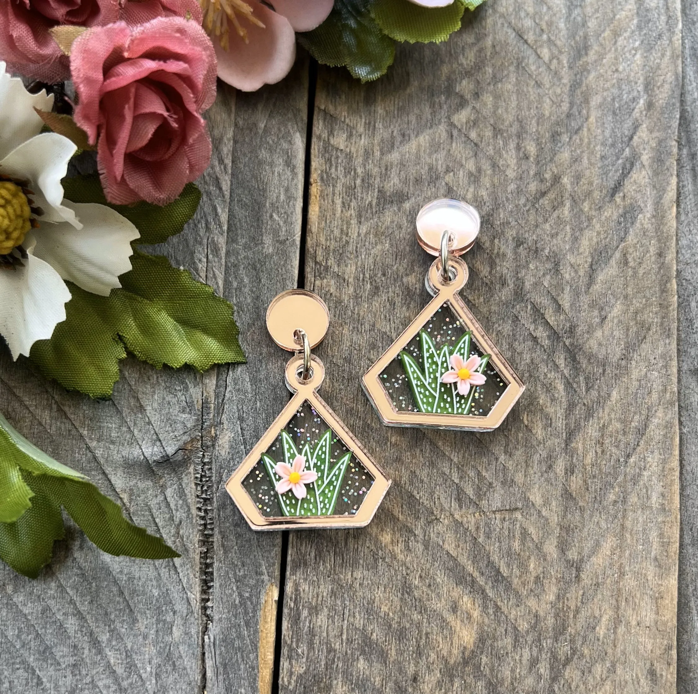 Aloe Terrarium Earrings Rose Gold