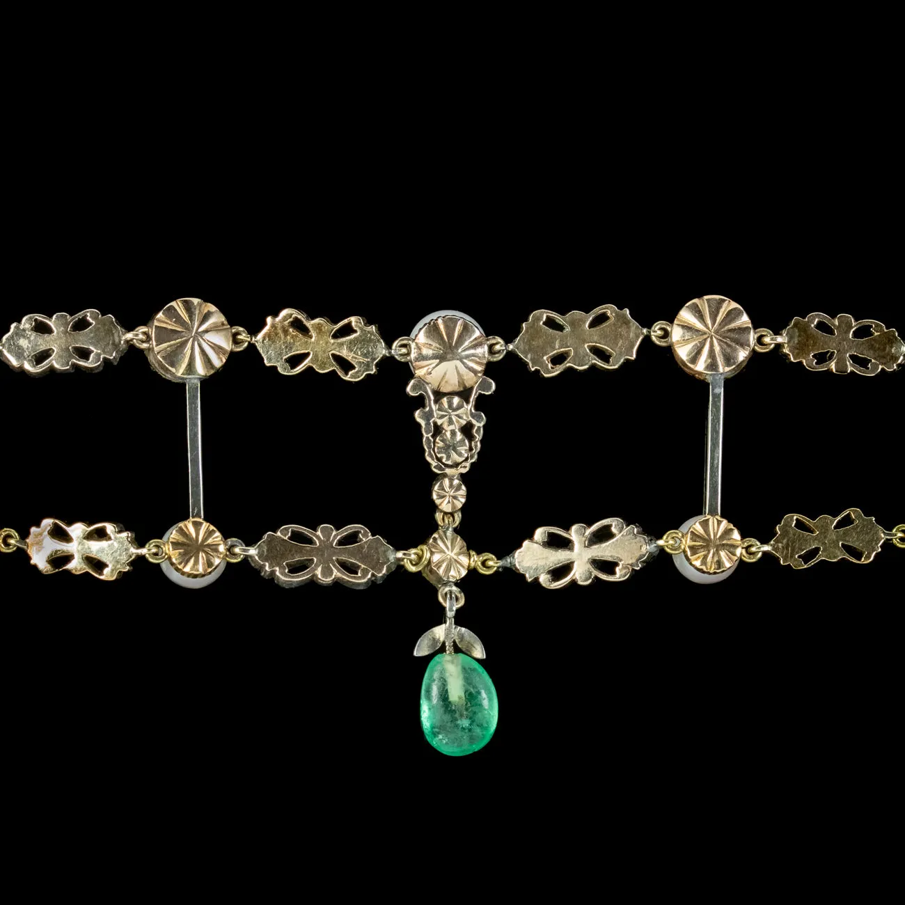 Antique Georgian Emerald Diamond Pearl Bracelet Silver 18ct Gold