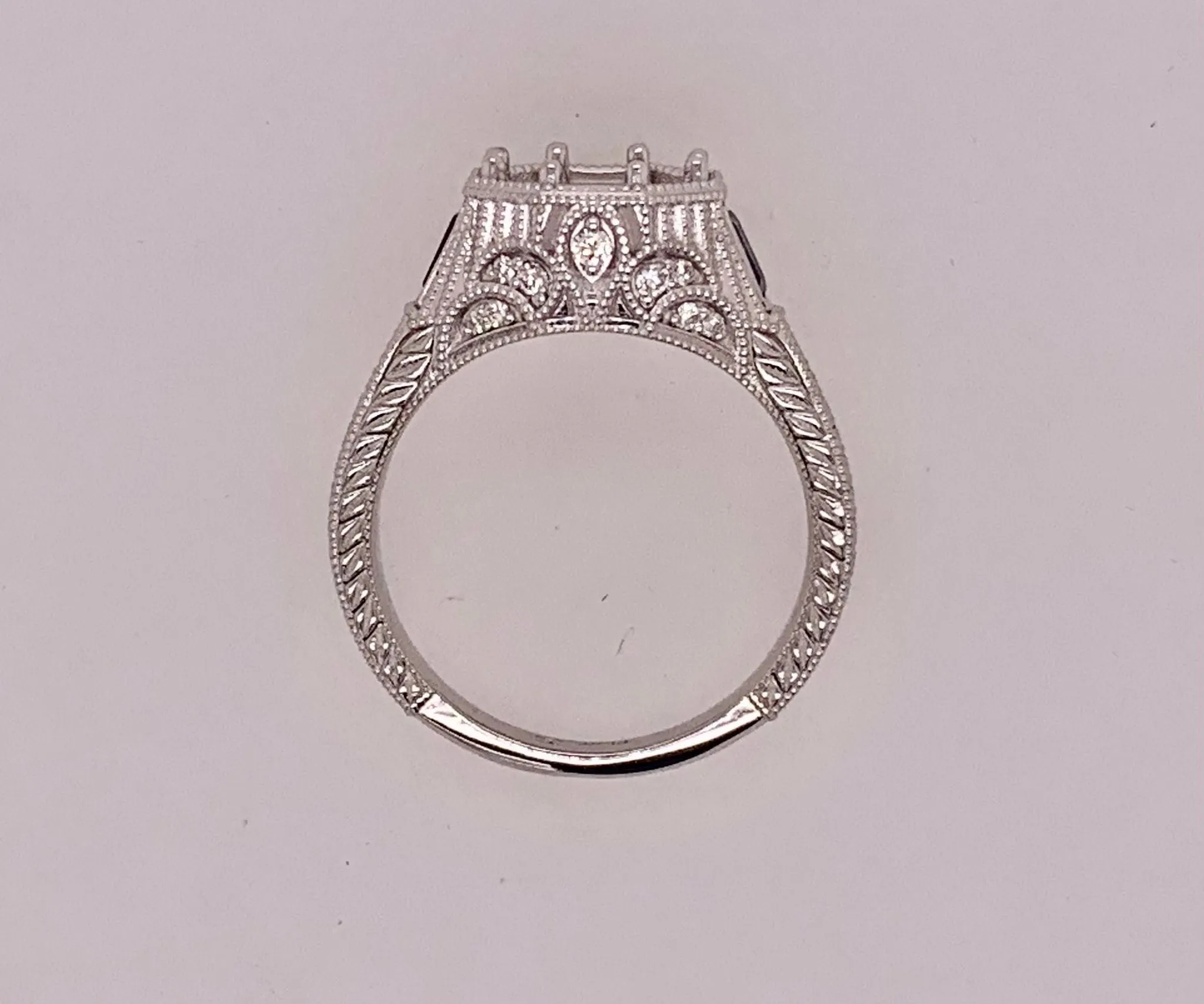 Antique Reproduction Platinum Diamond and Sapphire Semi Mount