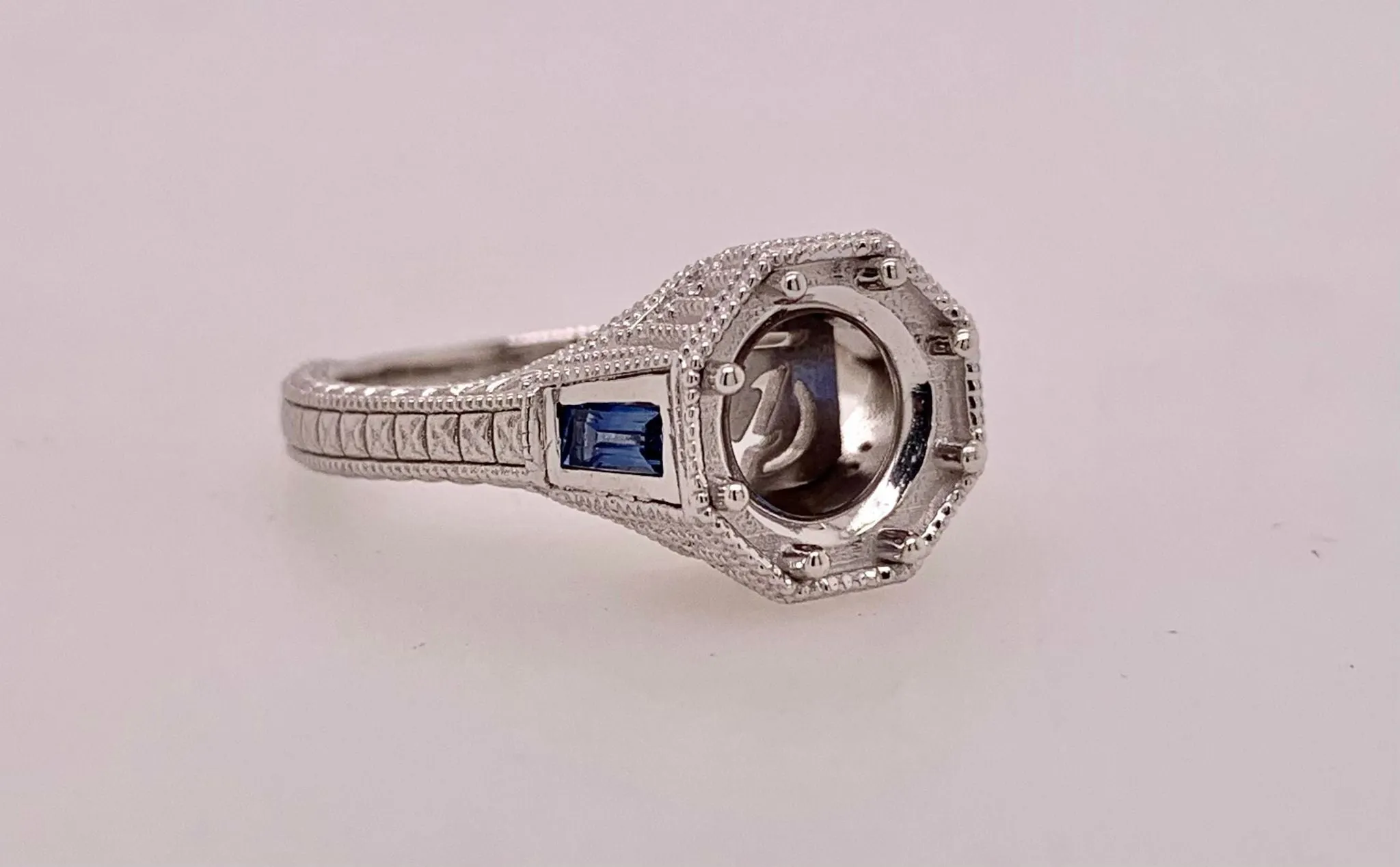 Antique Reproduction Platinum Diamond and Sapphire Semi Mount