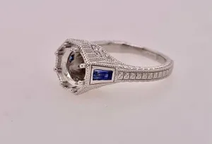 Antique Reproduction Platinum Diamond and Sapphire Semi Mount