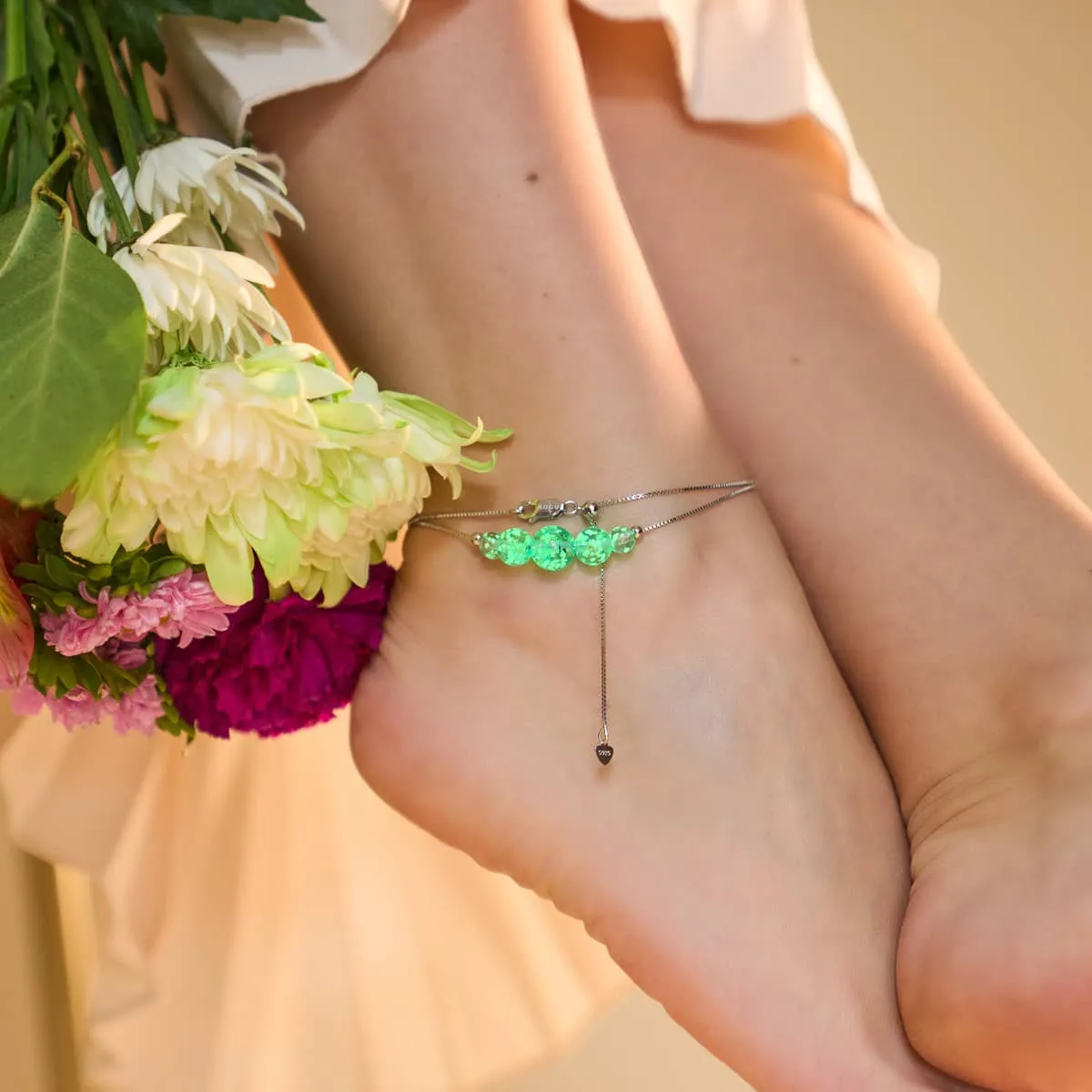 Arctic Blue | .925 Sterling Silver | Firefly Glass Infinity Clasp Anklet