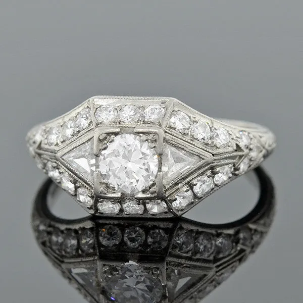 Art Deco Platinum & Diamond Engagement Ring .43ct