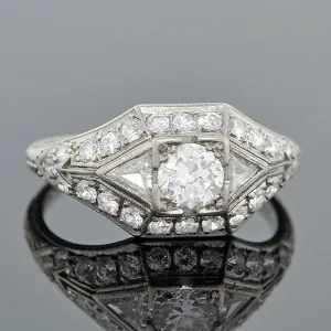 Art Deco Platinum & Diamond Engagement Ring .43ct