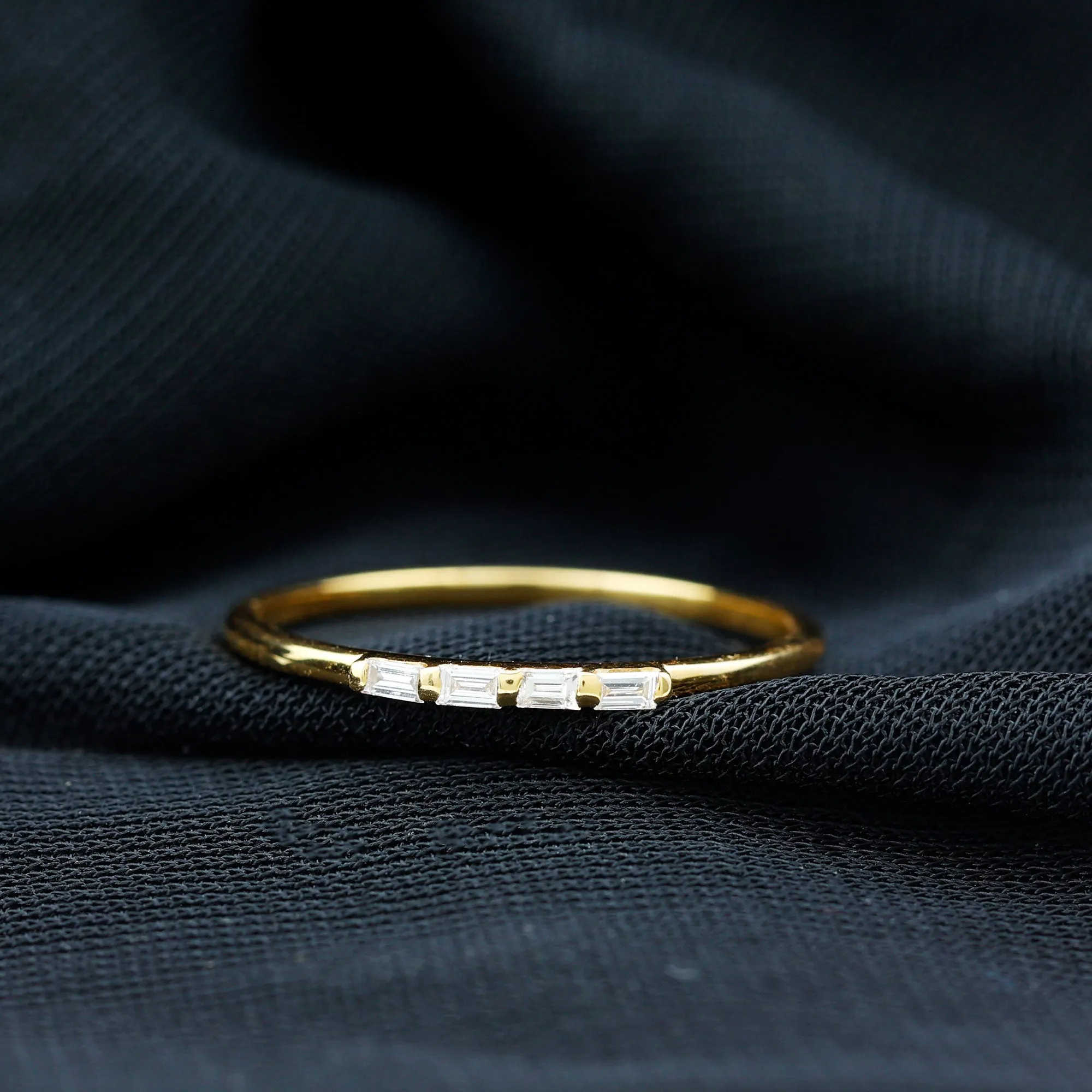 Baguette Cut Diamond Stackable Ring in Bar Setting