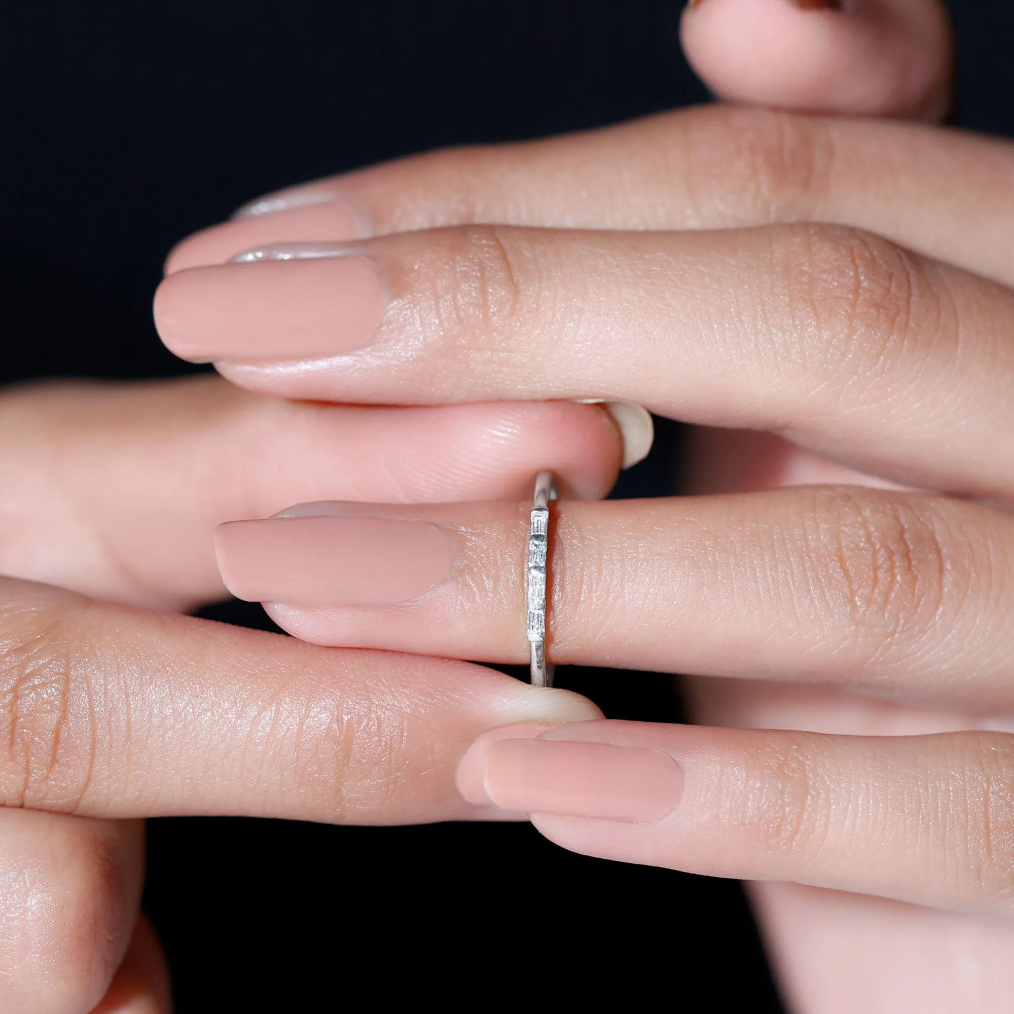 Baguette Cut Diamond Stackable Ring in Bar Setting