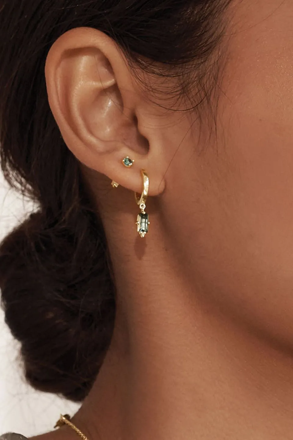 Baguette Green Quartz 18k Gold Plated EOL Huggie Earrings