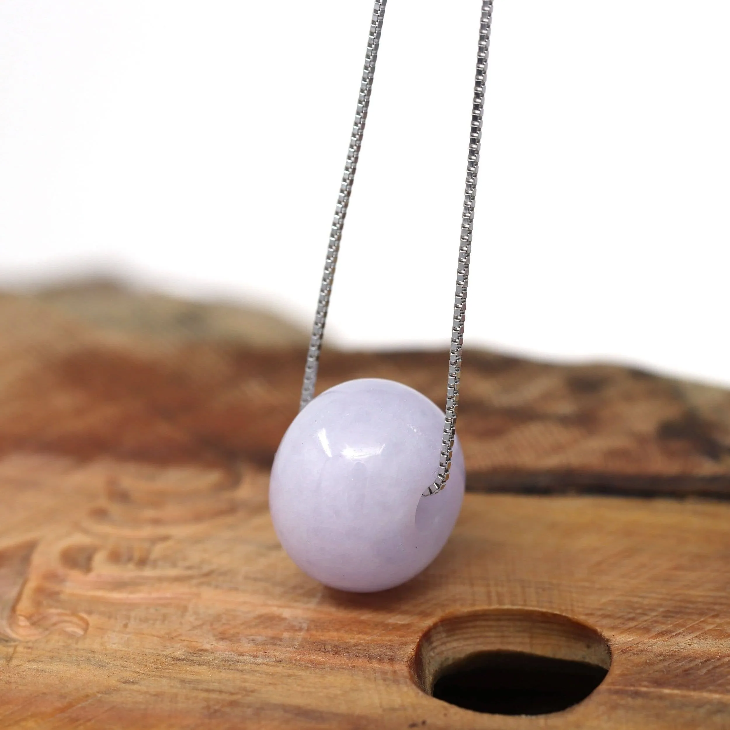 Baikalla™ "Good Luck Button" Necklace Real Lavender-Green Jade Lucky KouKou Pendant Necklace