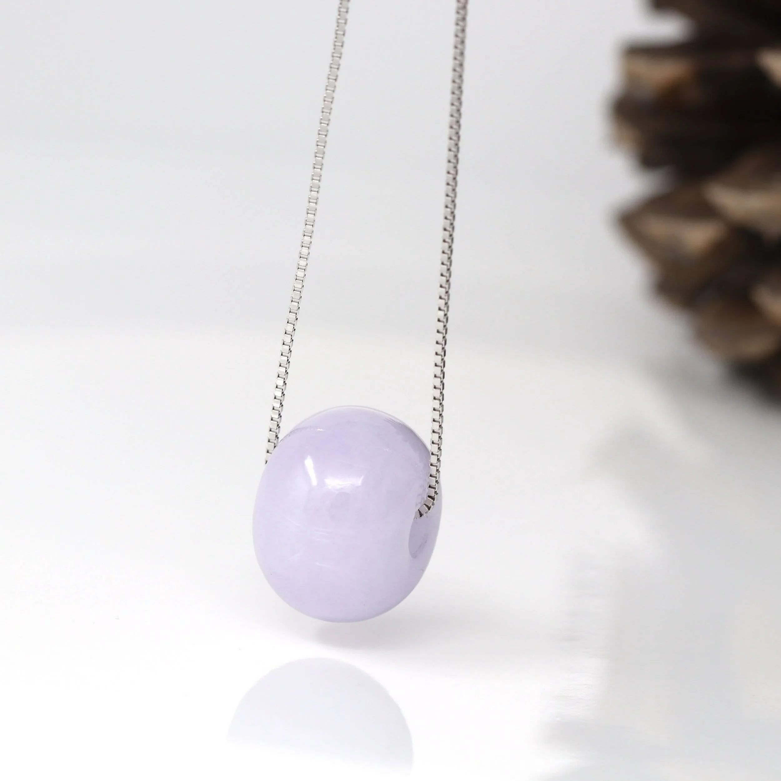 Baikalla™ "Good Luck Button" Necklace Real Lavender-Green Jade Lucky KouKou Pendant Necklace