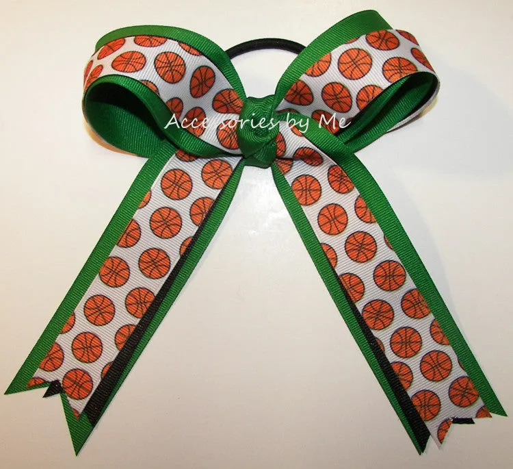 Basketball Green Black Ponytail Bow