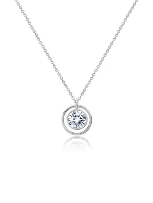 Bezel Set Halo Necklace in Platinum