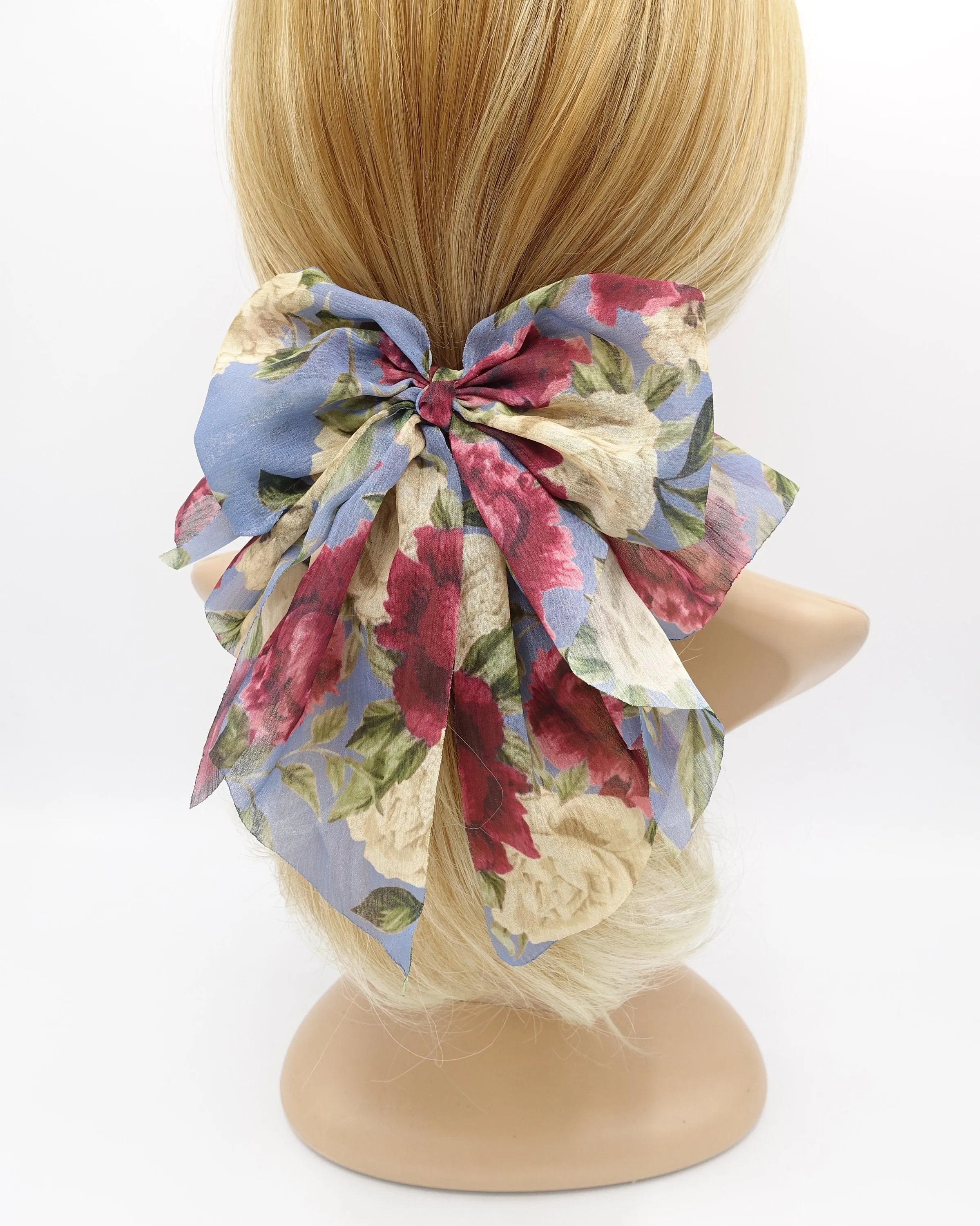 big floral chiffon hair bow feminine hair accessory