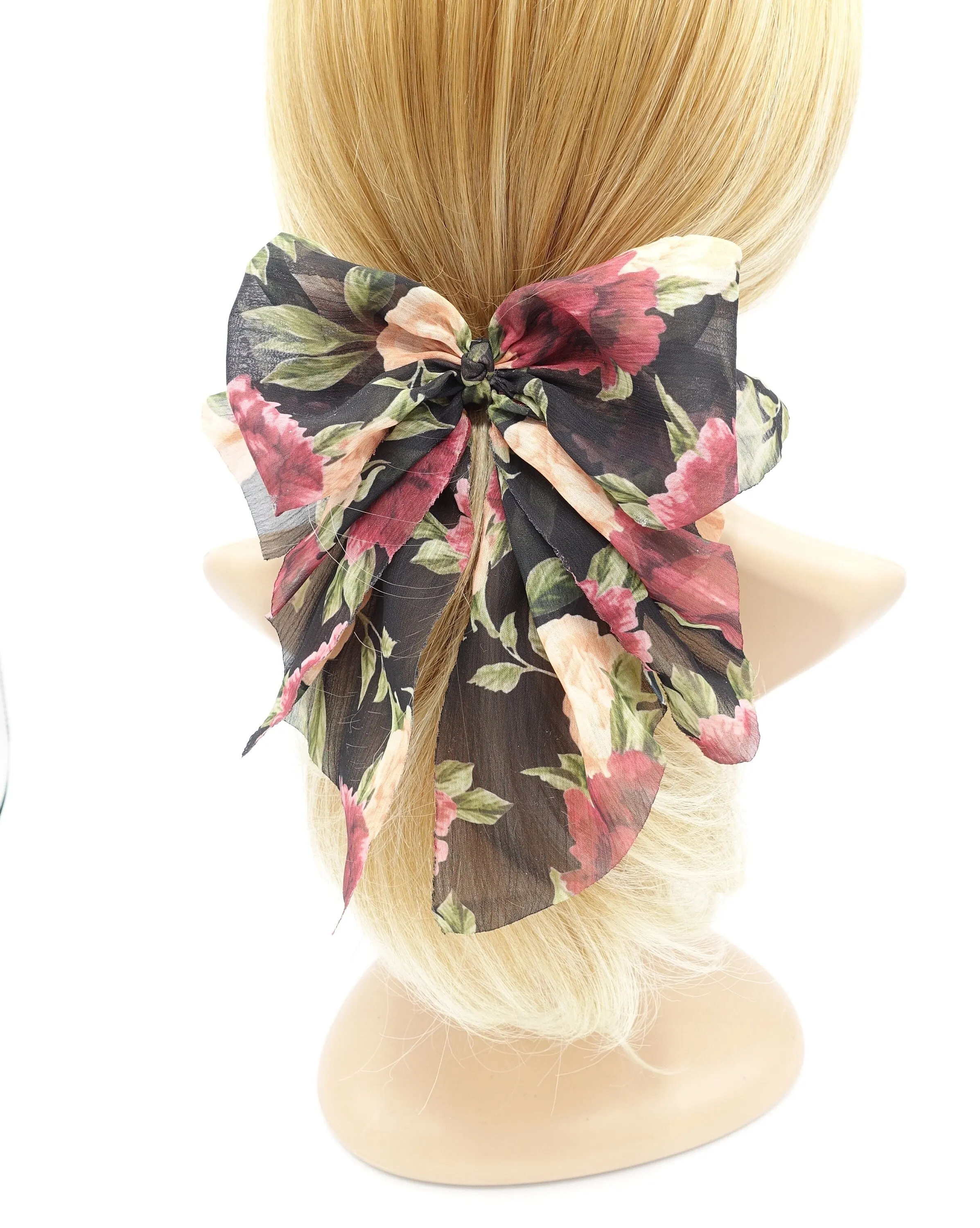 big floral chiffon hair bow feminine hair accessory