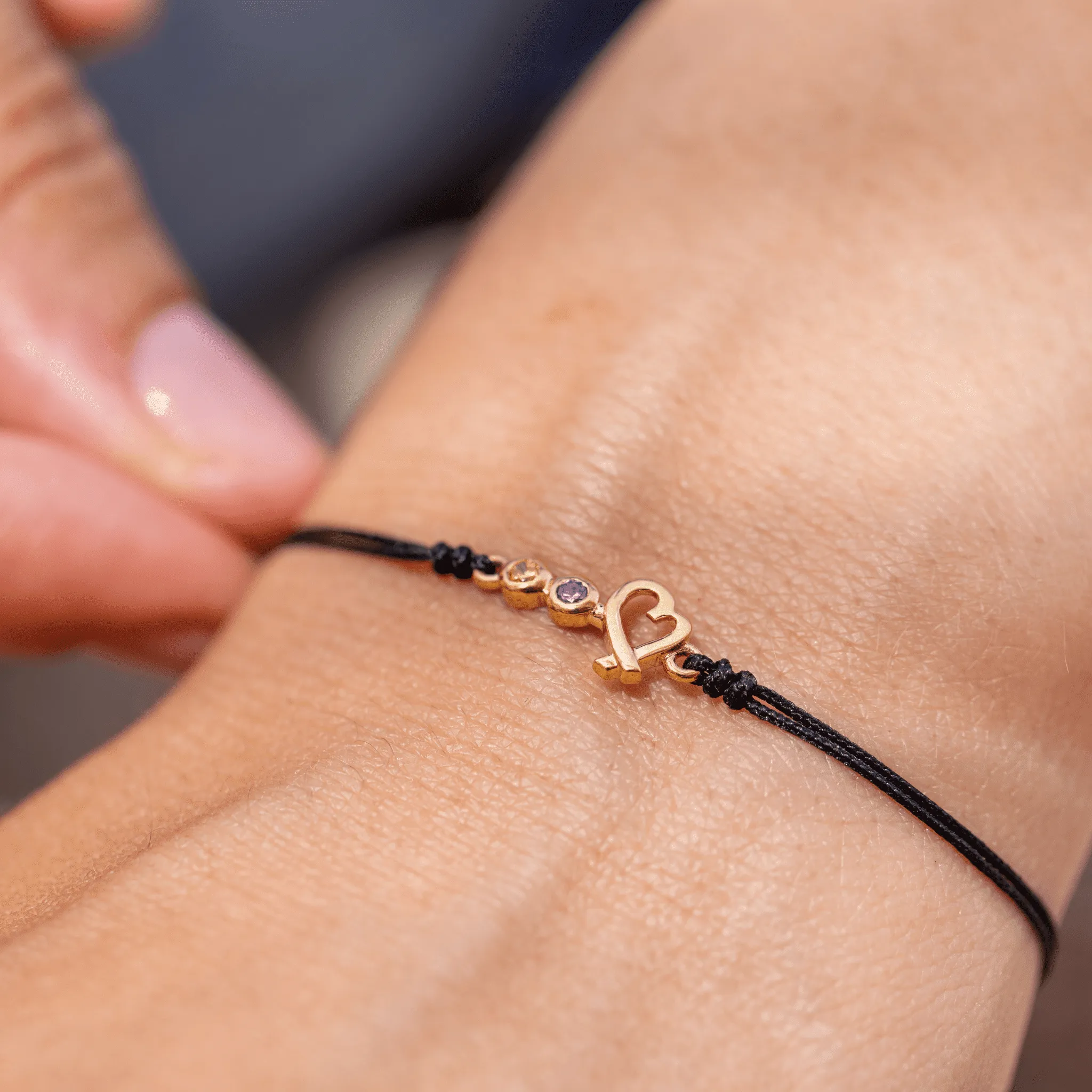 Birthstone Bar Heart Bracelet - 14K Rose Gold