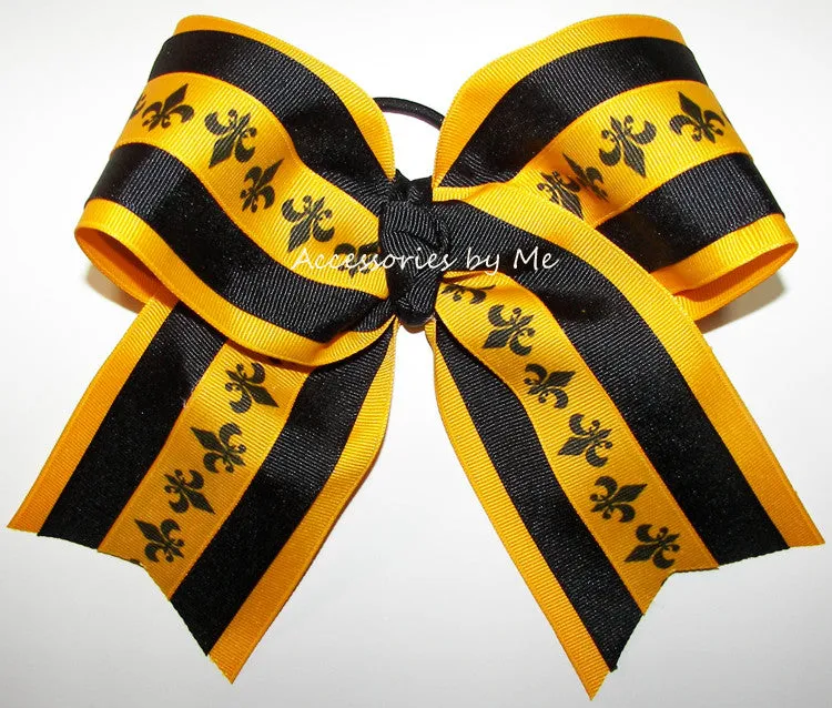 Black Gold Fleur de lis Cheer Bow