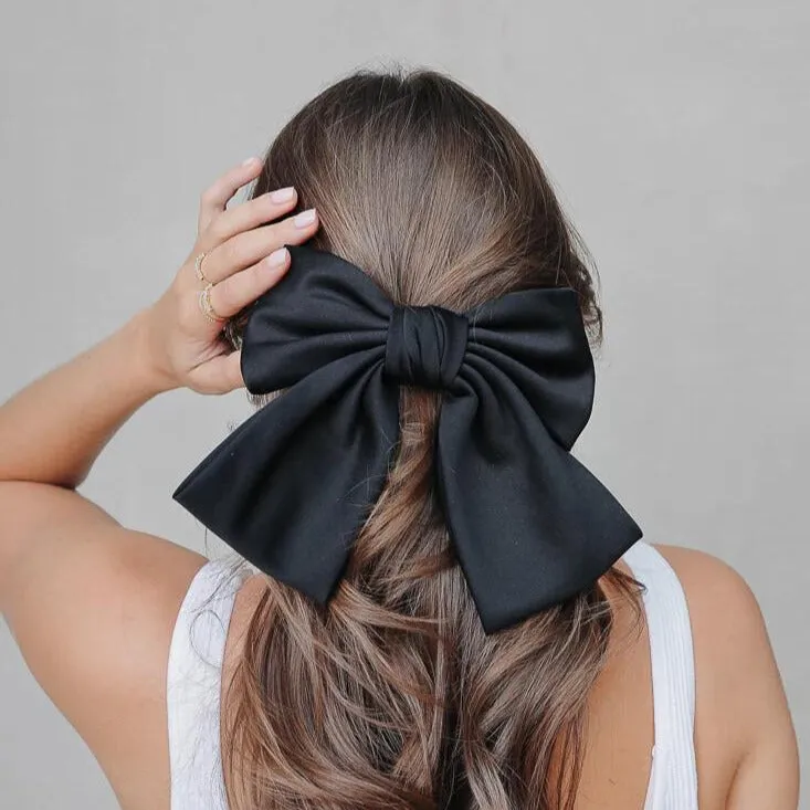 Black Satin Bow Barrette