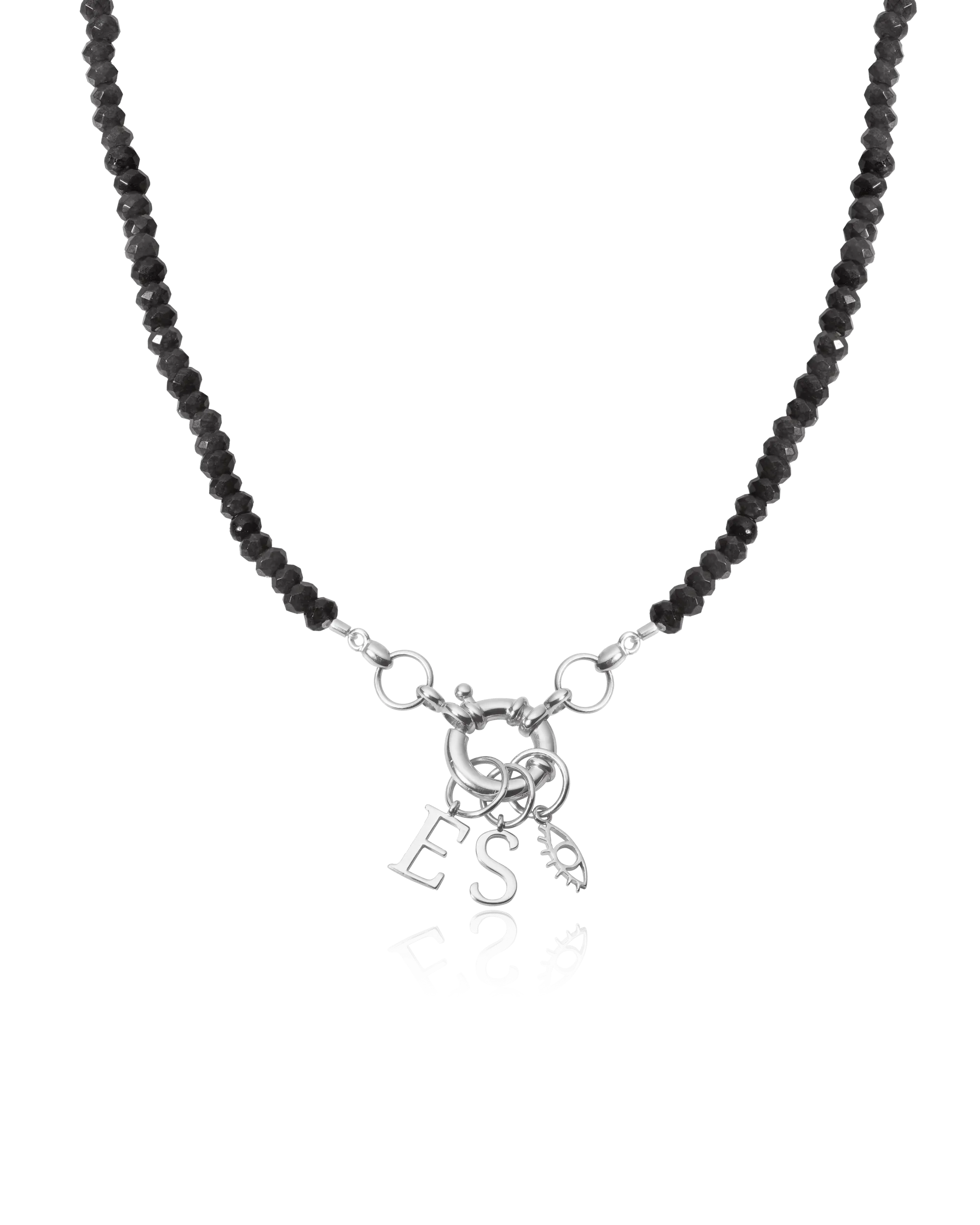 Black Spinnel Charm Lock Necklace - 925 Sterling Silver