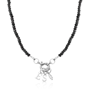 Black Spinnel Charm Lock Necklace - 925 Sterling Silver