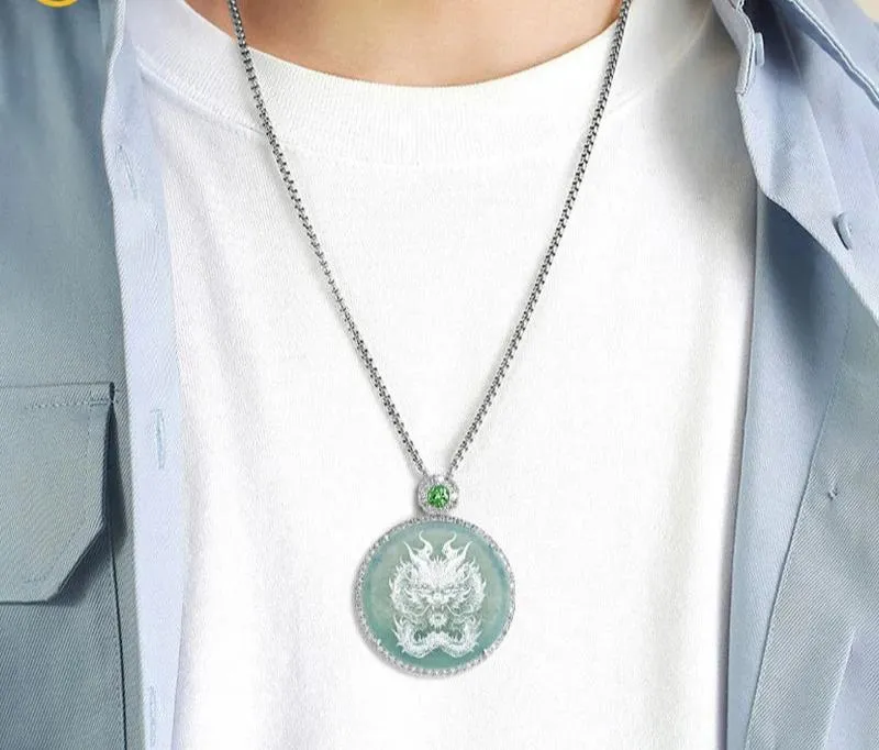 Blue Jadeite Dragon Pendant - Buddha GuanYin Necklace