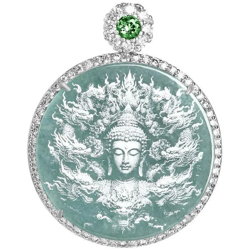 Blue Jadeite Dragon Pendant - Buddha GuanYin Necklace