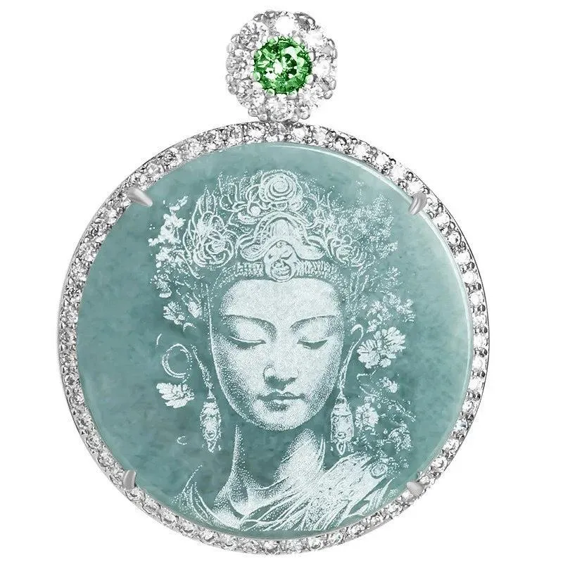 Blue Jadeite Dragon Pendant - Buddha GuanYin Necklace