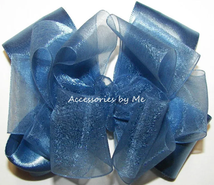 Blue Organza Satin Hair Bow