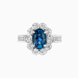 Blue Spinel & Diamond Platinum Ring