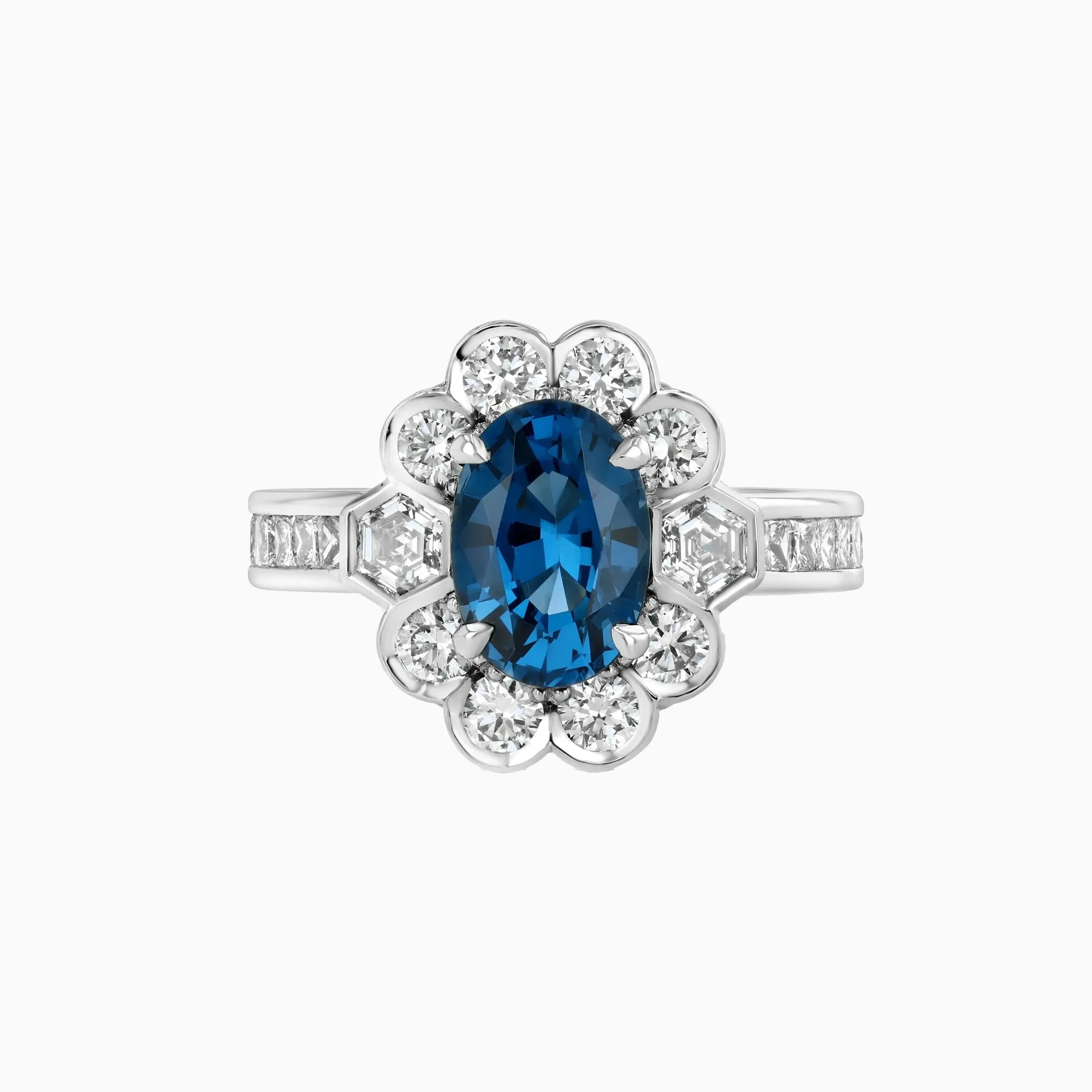 Blue Spinel & Diamond Platinum Ring