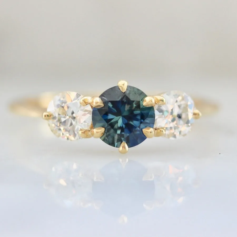 Blue Velvet Bi-Color Sapphire & Old European Cut Diamond Ring