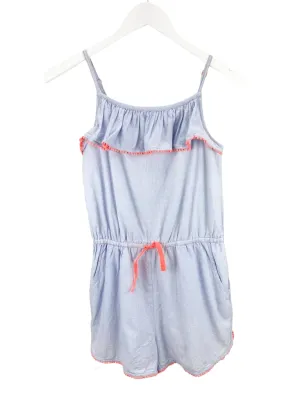 Boden, Girls' Ruffle Romper, Light Blue/Coral, Size 13-14Y