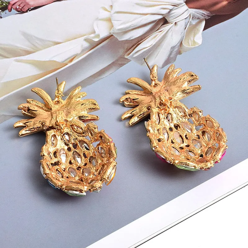 Bohemian Jewelry Pineapple Dangle Earrings For Women in Gold Color