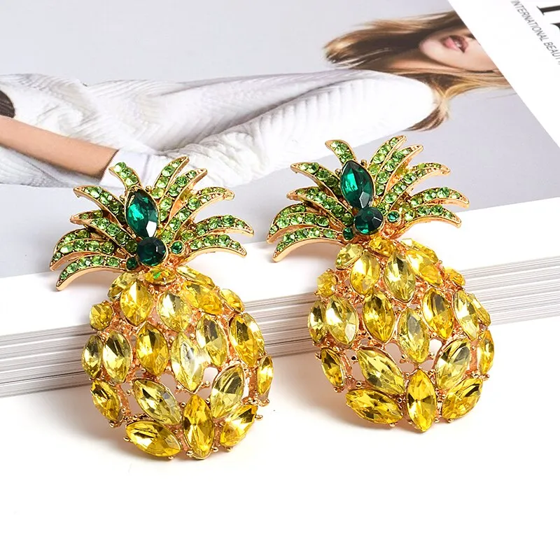 Bohemian Jewelry Pineapple Dangle Earrings For Women in Gold Color