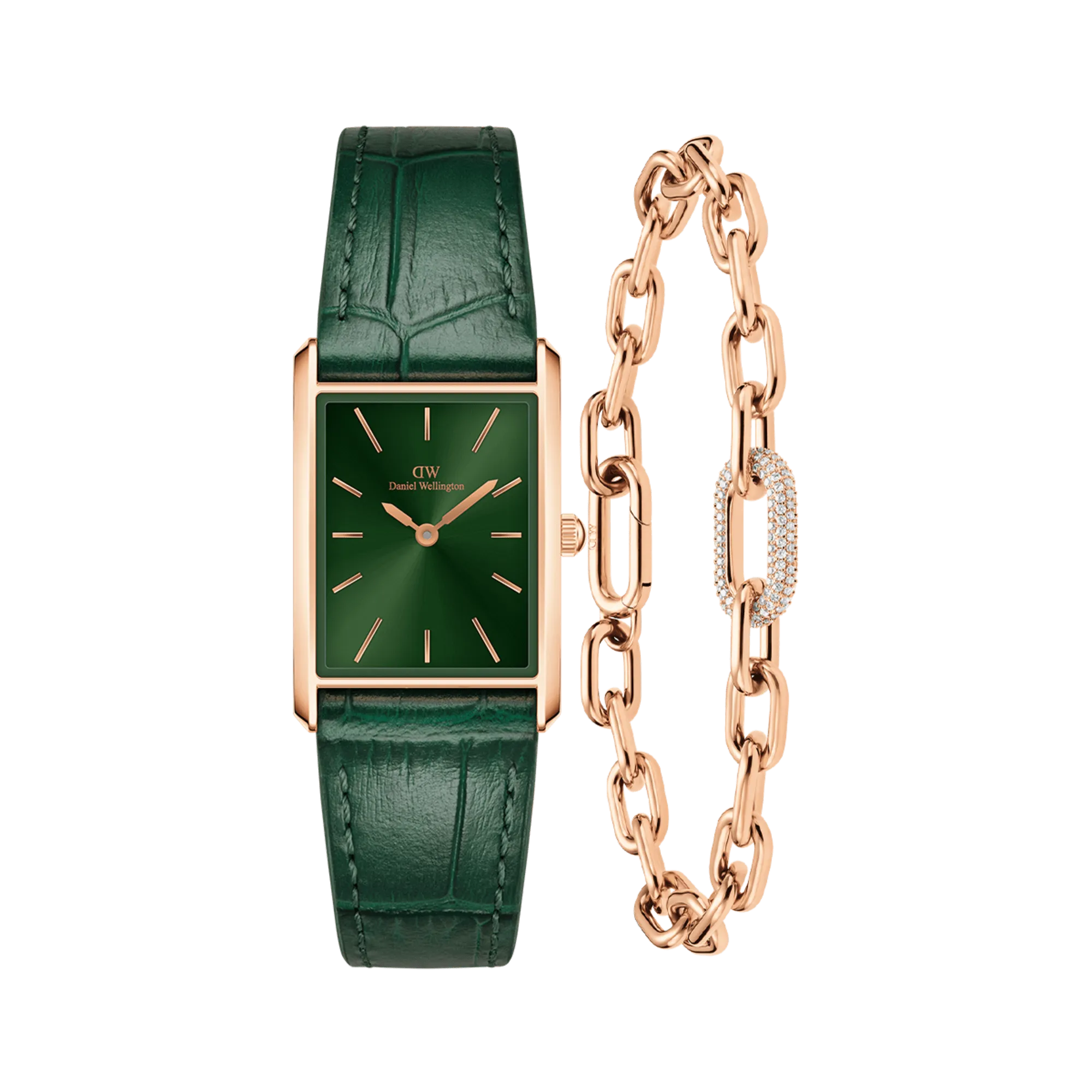 Bound Crocodile Emerald Sunray & Crystal Link Bracelet Rose Gold