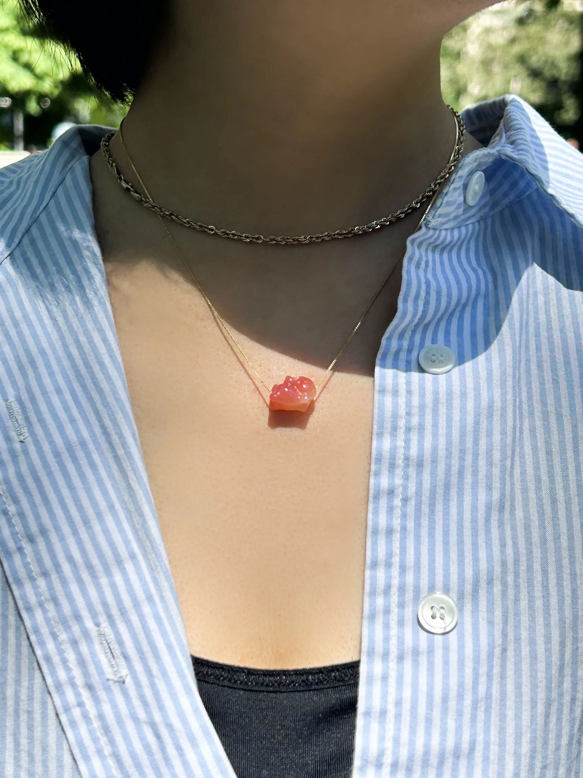 Bunny — Pink agate pendant necklace