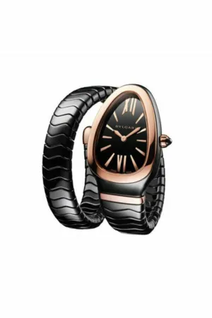 bvlgari serpenti spiga ceramic rose gold bezel black dial 35mm ladies watch ref. 102735