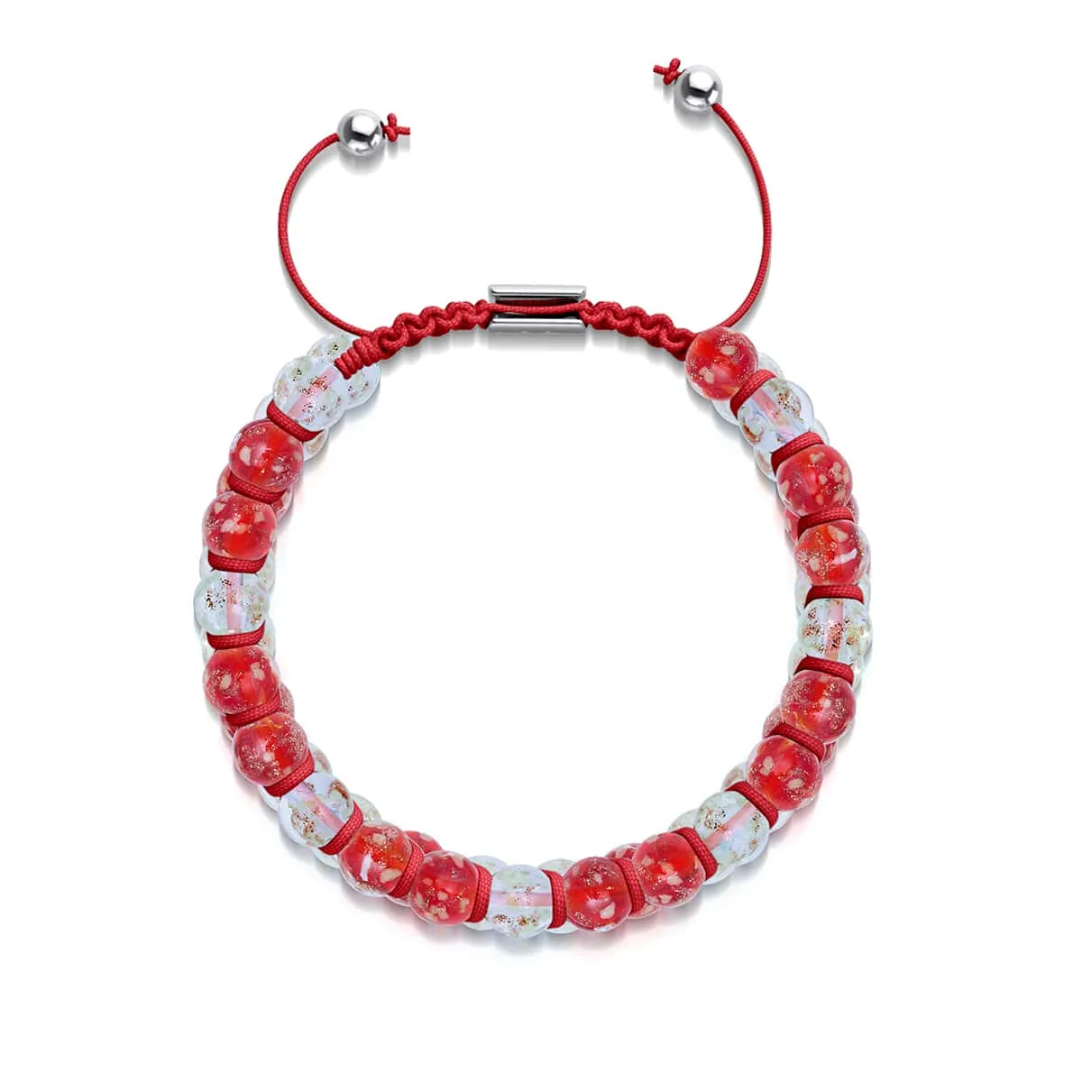 Candy Cane | Crimson x Ivory | Double Firefly Glass Bracelet