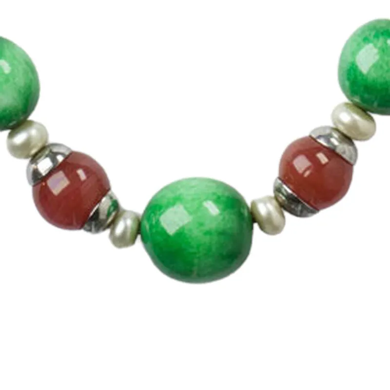 Carnelian, Jade & Pearl Bead Necklace