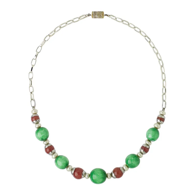 Carnelian, Jade & Pearl Bead Necklace