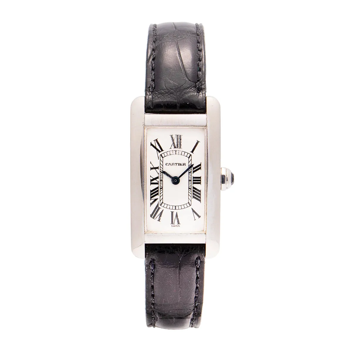 Cartier Tank Americaine 18K White Gold Leather 35 x 19mm Quartz (Preowned)