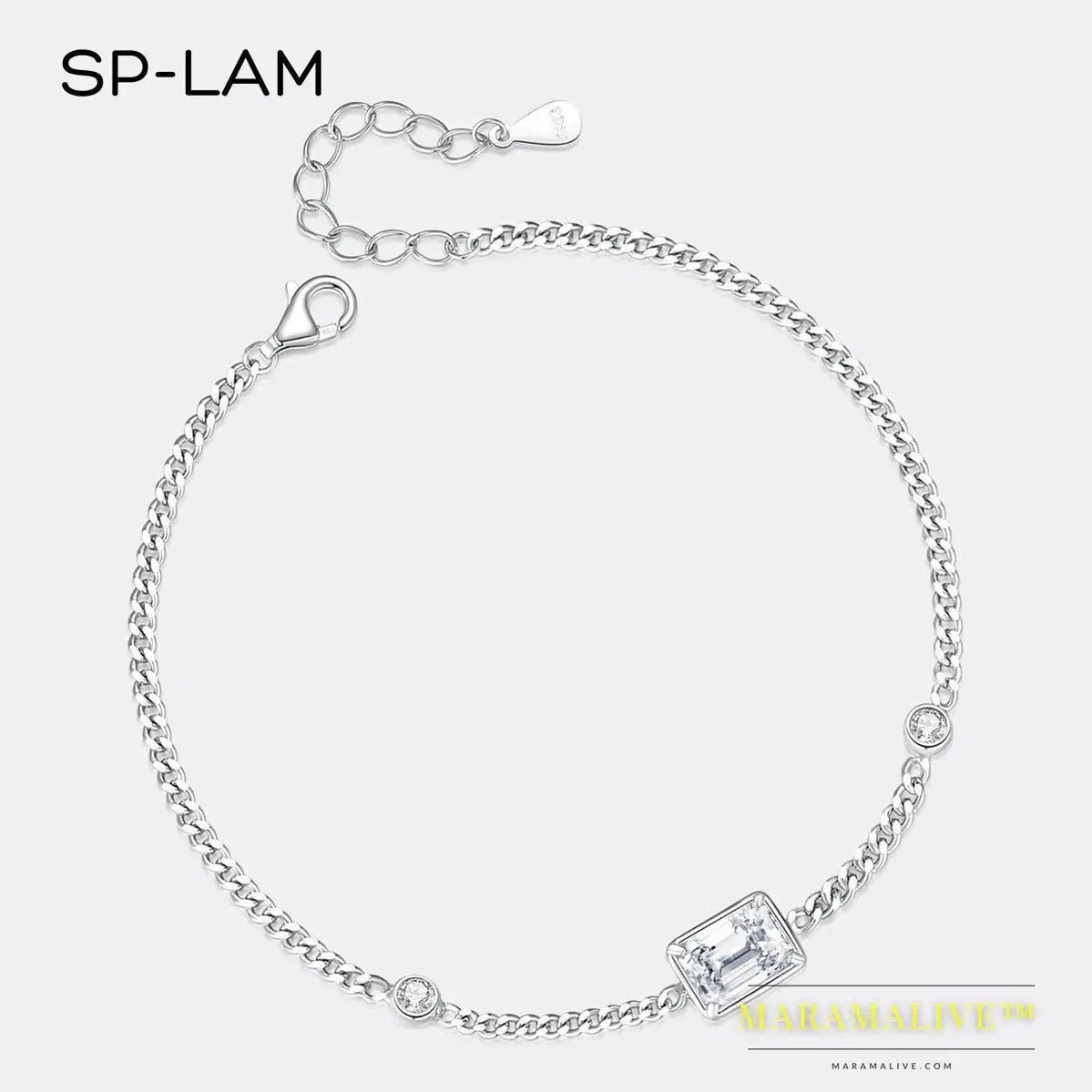 Chain Link Bracelet Moissanite 1CT Emerald Cut Real 925 Sterling Silver Women Luxury Trendy Hand Bracelets Jewelry