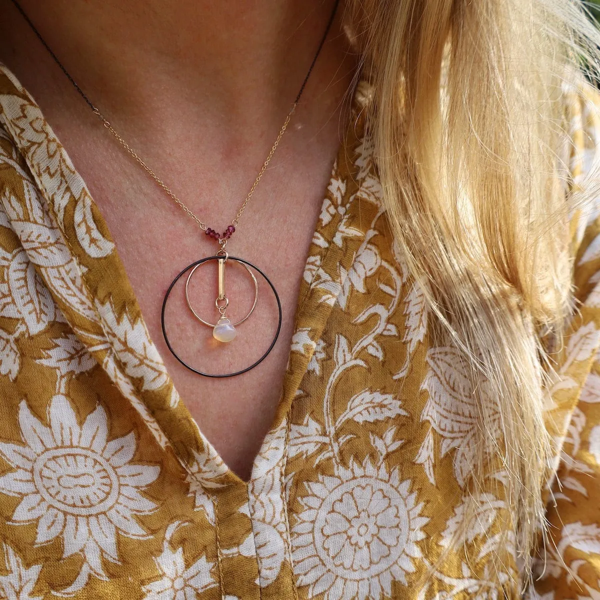 Circle Pendant with Opal Necklace