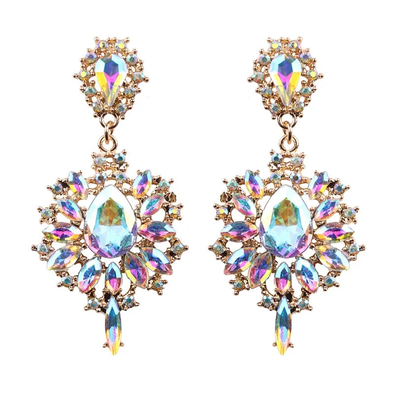 Colorful Flower  Luxury Starburst Pendant Crystal Gem Statement Earrings