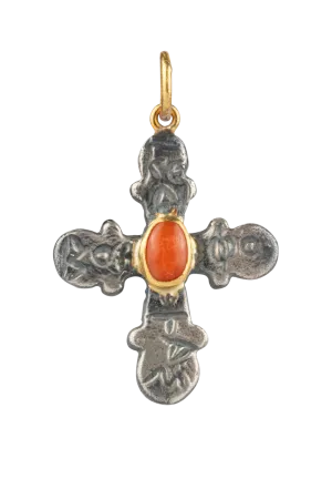 Coral & Silver Cross Pendant