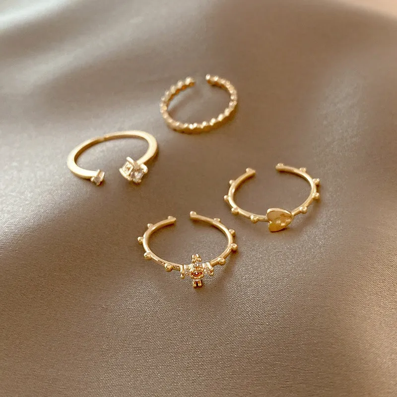 Cross Heart 14K Gold Adjustable Dainty Ring Set