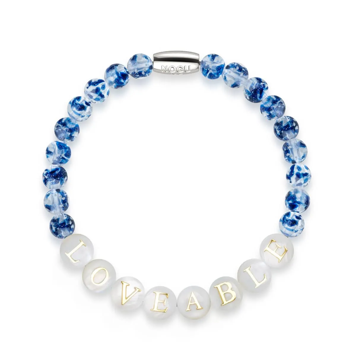 Custom Letter Bracelet | .925 Sterling Silver | Lapis Flame Firefly Glass