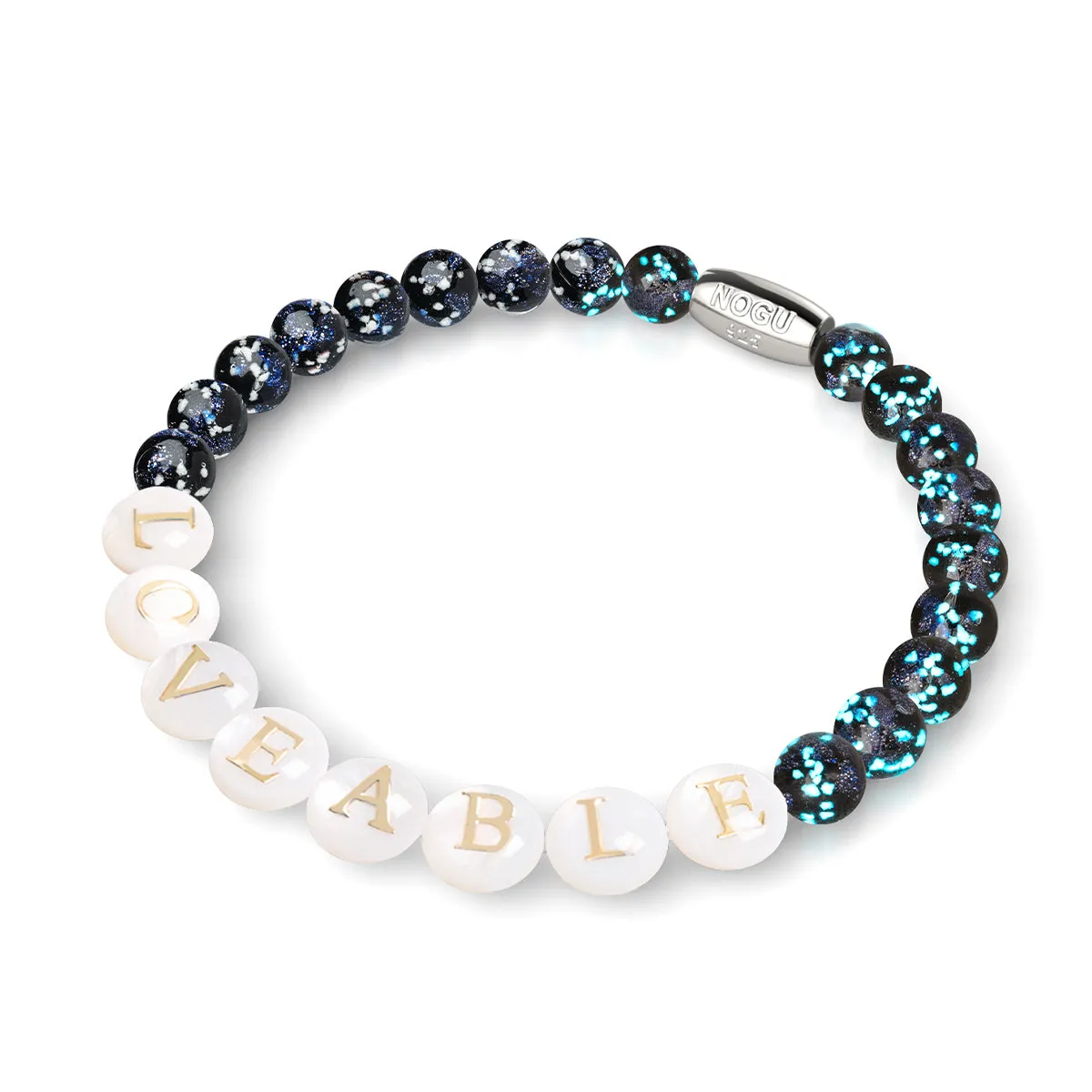 Custom Letter Bracelet | .925 Sterling Silver | Pitch Black Firefly Glass