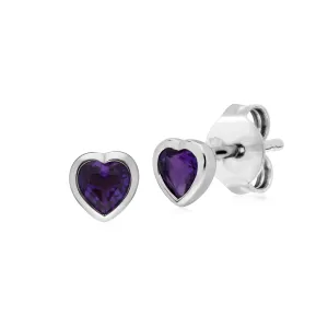 Damen Sterlingsilber Einzel Stein Amethyst Herz Ohrstecker